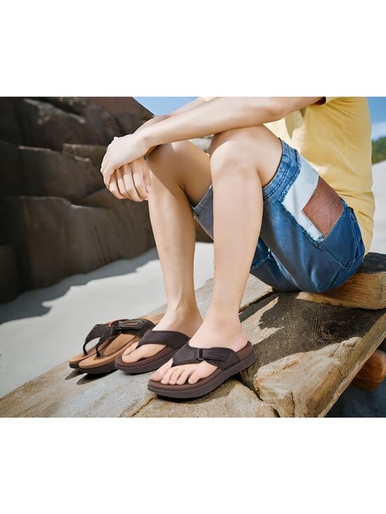 Men\'s Dark Brown Adjustable Thick Athletic Orthotic Flip Flops Sandal Shoes